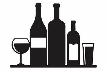 alcohol bottle and glass silhouette, beer silhouette, glass beer bottle icon