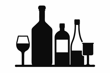 alcohol bottle and glass silhouette, beer silhouette, glass beer bottle icon