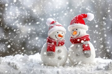 Obraz premium Silver Lettering. Christmas and Holiday Greeting Card with Snowmen on Gray Background