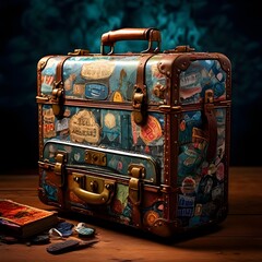 Vintage Suitcase with Travel Stickers
