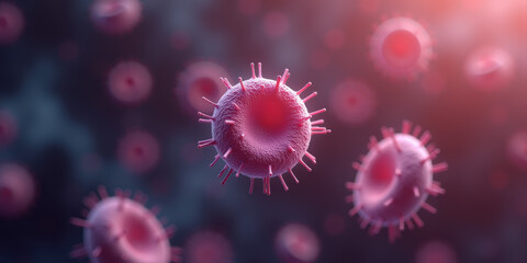 3D Spiky Red Virus Illustration, Medical Micro Biology Concept, Disease, Contagious Infection, 3D Rendering, Healthcare Visual, Abstract Science,