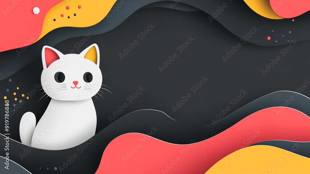 Wall mural abstract background overlap layer on dark space with cat decoration. Modern graphic design element motion style concept for banner, flyer, card