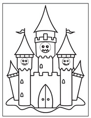 Halloween Vampire's Castle, Halloween Coloring pages for Kids, black and white