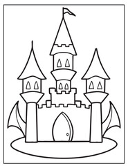 Halloween Vampire's Castle, Halloween Coloring pages for Kids, black and white