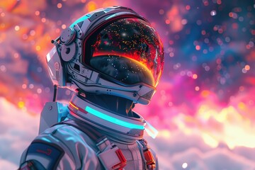 Futuristic Space Traveler in Vibrant Cosmic Setting