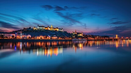 Slovakia - Bratislava Cityscape with Castle and Danube River View in Blue Tones