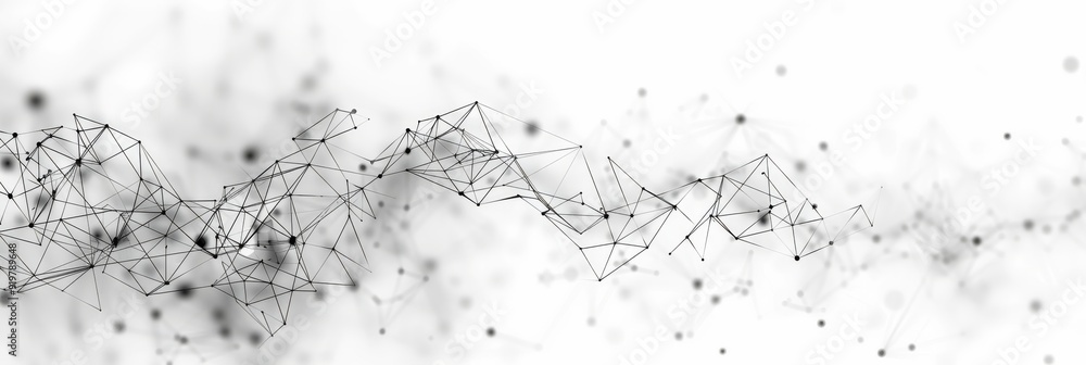 Poster a modern abstract design vividly showcases a digital wave formed through interconnected nodes and li
