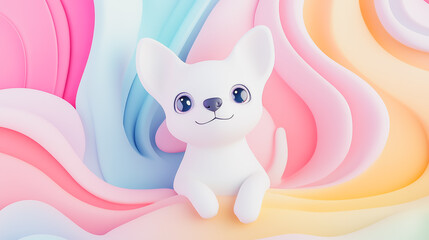 Fototapeta premium Abstract white background with pastel colorful 3D abstract background overlap layer on dark space with puppy decoration. Modern graphic design element motion style concept for banner, flyer, card