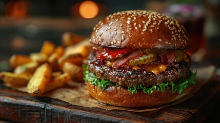 Delicious Cheeseburger with Bacon and Pickles