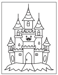 Obraz premium a cute cartoon castle with a smiling face on the front tower