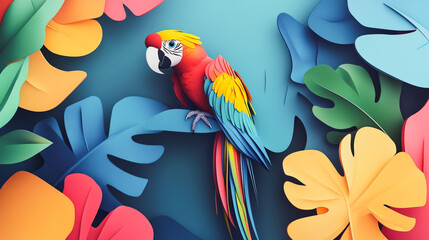 Obraz premium Abstract white background with pastel colorful 3D abstract background overlap layer on dark space with parrot decoration. Modern graphic design element motion style concept for banner, flyer, card