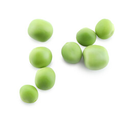 Fresh green peas isolated on white, top view