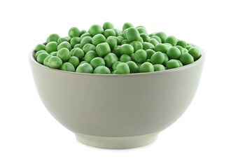 Fresh green peas in bowl isolated on white