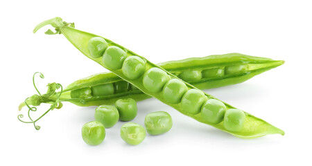 Green fresh peas and pods isolated on white