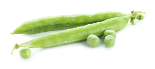 Green fresh peas and pods isolated on white