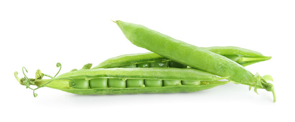 Green fresh peas and pods isolated on white
