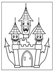 Halloween Vampire's Castle, Halloween Coloring pages for Kids, black and white
