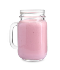 Tasty yogurt in mason jar isolated on white