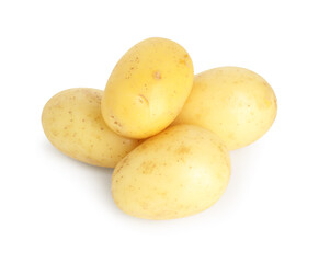 Pile of young fresh potatoes isolated on white