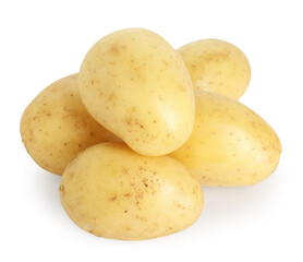 Pile of young fresh potatoes isolated on white