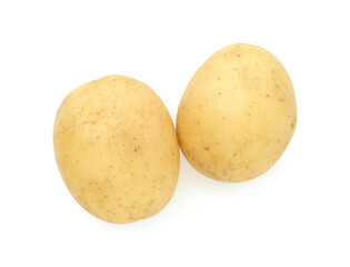 Young fresh potatoes isolated on white, top view