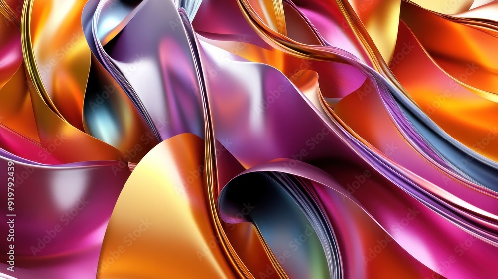 Wall mural 3d abstract flowing ribbons in metallic color wallpaper