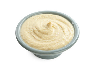Delicious hummus in bowl isolated on white