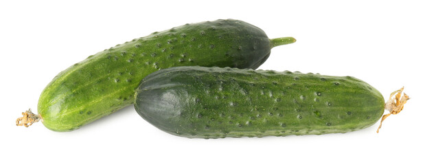 Two fresh green cucumbers isolated on white, above view