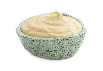 Delicious hummus in bowl isolated on white