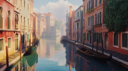 Quiet morning along the canals of Venice with boats and historic architecture in the golden light