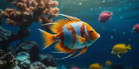 Fototapeta premium Marine exotic bright colored fish background.