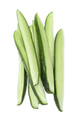 Fresh cut cucumber isolated on white, top view