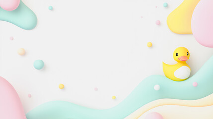 Fototapeta premium Abstract white background with pastel colorful 3D abstract background overlap layer on dark space with duck decoration. Modern graphic design element motion style concept for banner, flyer, card, br