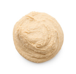 Sample of delicious hummus isolated on white, top view