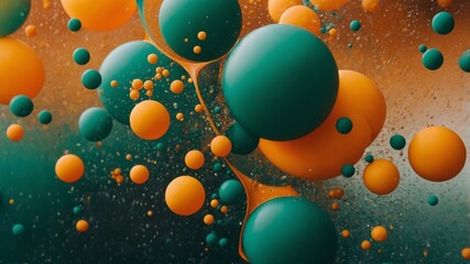 A modern & abstract mural featuring geometric bubbles in bold hues of green orange & yellow.