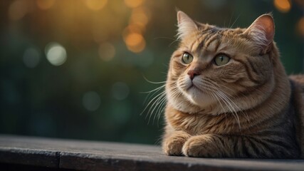 Fat cat on a colored background Copy space.