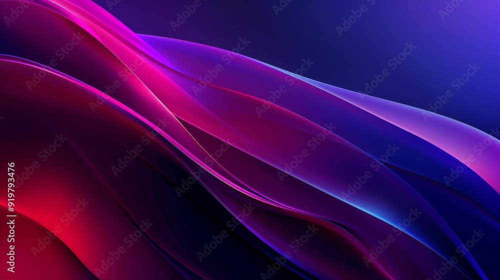 Poster a vibrant display of flowing waves in shades of purple and red, creating a dynamic abstract composit