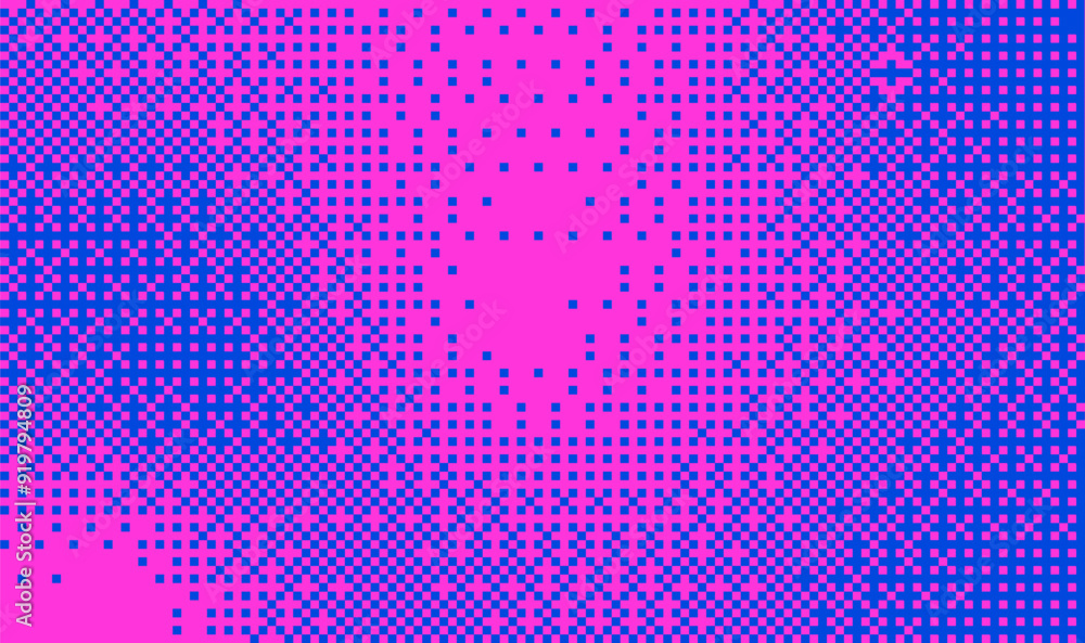 Poster halftone pixel dithering square tiles pattern. vintage 8-bit game background. neon pixel halftone bi