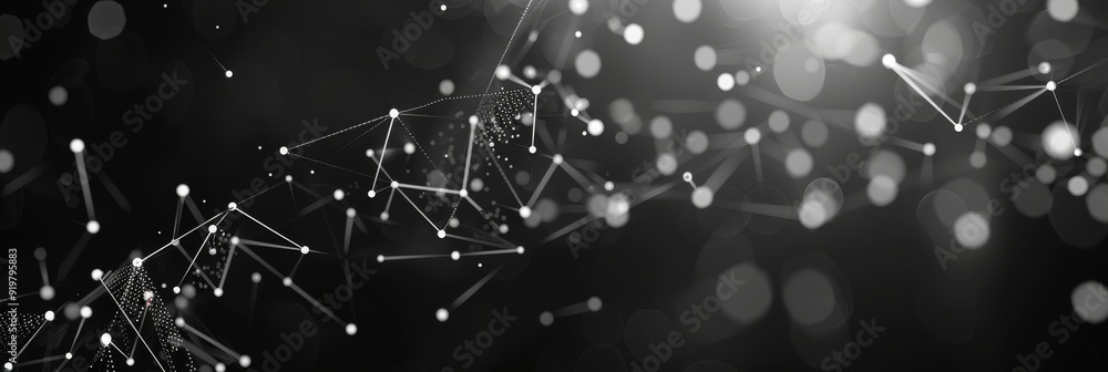 Poster this is an abstract depiction showcasing particles intertwined with light effects using only black a