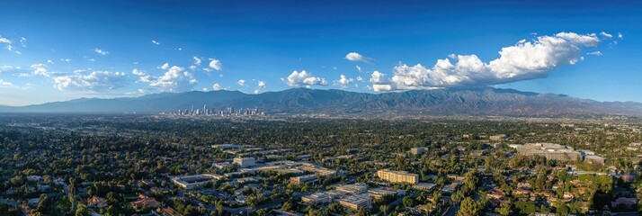 Obraz premium Arcadia California Aerial View: San Gabriel Mountains under Blue Skies