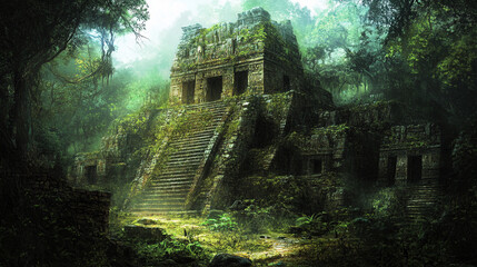 An ancient Mayan temple in the middle of a dense