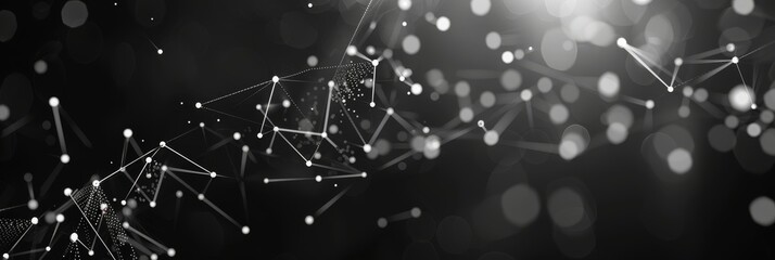This is an abstract depiction showcasing particles intertwined with light effects using only black and white colors