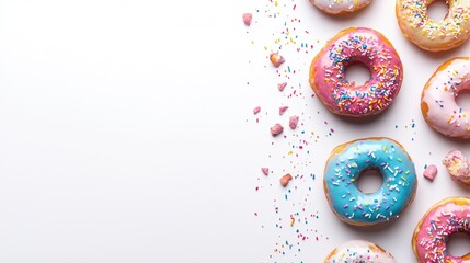 Donuts Border. Tasty and Colorful Donut Border on White Background