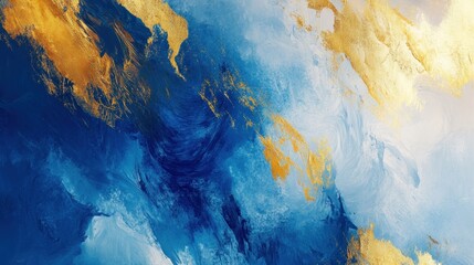 Abstract art with bold brush strokes in deep blues and golds wallpaper