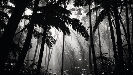 Naklejka premium Mysterious Rainforest Canopy in Film Noir Style