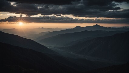 Fototapeta premium Majestic Sunrise Peaks Dark Moody Mountain Landscape