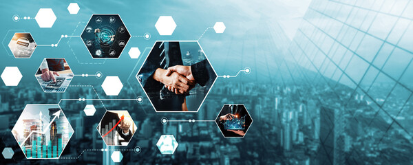 Futuristic business digital financial data technology concept for future big data analytic and business intelligence research for businessman analyst invest decisions making panoramic banner kudos