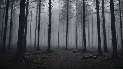 Obraz premium Misty Twilight Enchanted Forest Landscape