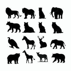 Wild animals silhouette set vector template illustration