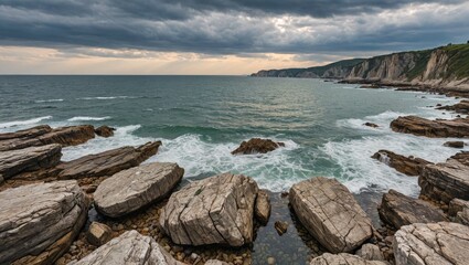Serene Coastal Rocky Shoreline Landscape